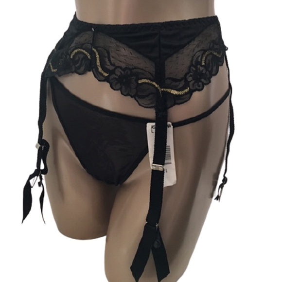 VINTAGE Formfit Garter Belt Black w/ Gold Lame Swirl Detail Metal Fasteners - Picture 2 of 13